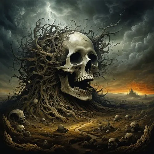 dance of death,dead earth,death's-head,death's head,maelstrom,death god,corrosion,death angel,death head,life after death,disfigurement,scorched earth,corroded,skeleton key,the grave in the earth,valley of death,skull bones,gallows,drowning in metal,corrosive,Illustration,Realistic Fantasy,Realistic Fantasy 16