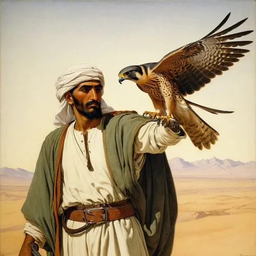 An Arab man with a hunting falcon above his right hand,falconer,falconers,falconry,falconiformes,qatada,falconar,pericard,hadhramaut,bedouin,falconidae,shaheedi,mohammedmian,rapace,hammami,haliaetus,t