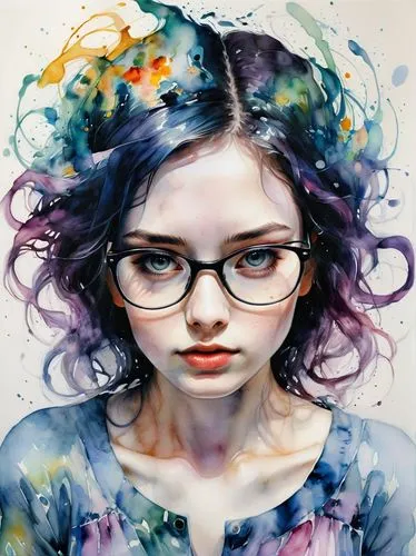 girl portrait,mystical portrait of a girl,kommuna,fantasy portrait,jasinski,girl drawing,illustrator,girl with speech bubble,seni,watercolor pencils,watercolor women accessory,fairie,world digital painting,portrait of a girl,vidarte,color glasses,digital art,pacitti,young woman,watercolor painting,Illustration,Paper based,Paper Based 20