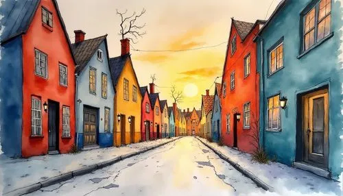 row houses,ruelle,houses clipart,bryggman,townscapes,the cobbled streets,Illustration,Paper based,Paper Based 25