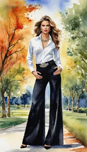 woman walking,watercolor women accessory,fashion illustration,fashion vector,plus-size model,woman in menswear,women fashion,walk in a park,photo painting,girl walking away,women clothes,bussiness woman,golf course background,female model,walking,autumn background,sprint woman,custom portrait,art painting,girl in a long,Illustration,Paper based,Paper Based 24