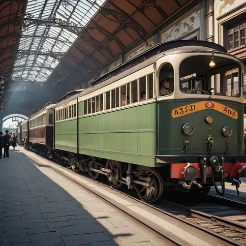 sbb-historic,the bavarian railway museum,type-gte 1900,museum train,coaches and locomotive on rails,green train,baggage car,electric locomotives,long-distance train,passenger train,electric train,br 99,schynige platte railway,international trains,the girl at the station,wooden train,steam special train,heavy goods train locomotive,passenger cars,the train,Photography,General,Realistic