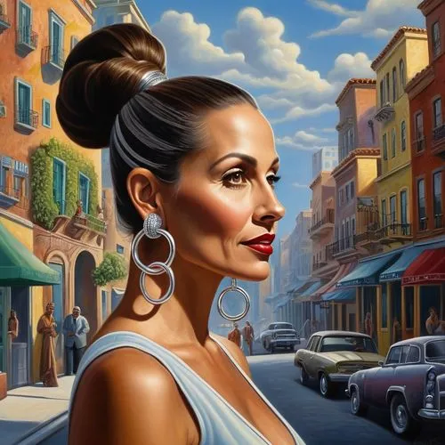 chicana,italian painter,art deco woman,city ​​portrait,flamenca,world digital painting,mexican painter,woman thinking,woman with ice-cream,venetist,contessa,tretchikoff,woman at cafe,romantic portrait,proprietress,sade,art painting,chicanas,girl in a historic way,woman portrait,Illustration,Realistic Fantasy,Realistic Fantasy 40