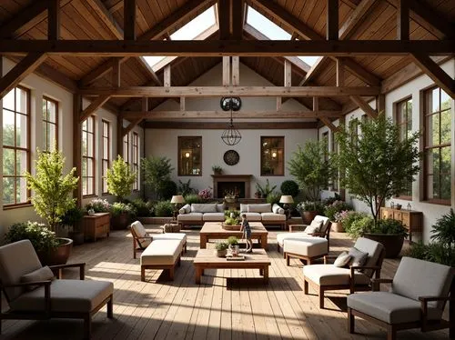 sunroom,orangery,conservatory,atriums,dandelion hall,wintergarden,cochere,lobby,loft,atrium,winter garden,orangerie,hotel lobby,amanresorts,breakfast room,indoor,wooden beams,luxury home interior,highgrove,lodge