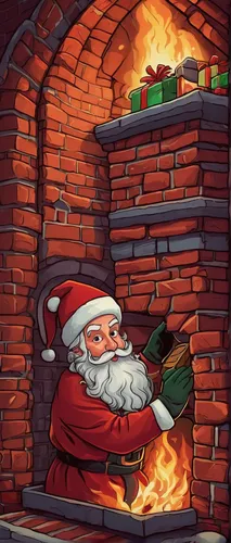 Compose a humorous scenario where Saint Nicholas gets stuck in a chimney while he's delivering presents.,christmas fireplace,yule log,santa,santa stocking,secret santa,santa claus,christmas wallpaper,