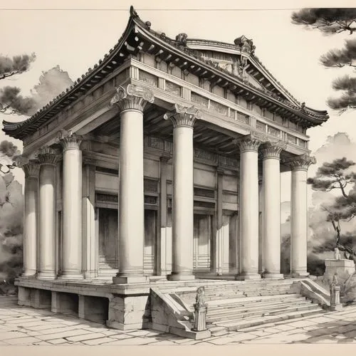 greek temple,yiyuan,japanese shrine,jiuhua,yuanpei,budokan,shuanghuan,baozhong,zhaozhou,danjiangkou,pingyuan,temple,jingshan,jianghuai,changgyeonggung palace,huangdi,jiangchuan,jingmei,shangqiu,yuanmingyuan,Illustration,Paper based,Paper Based 30