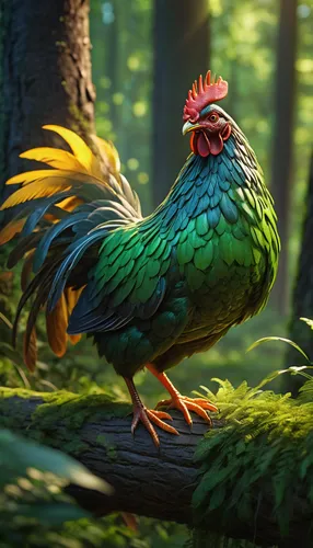 cockerel,landfowl,green bird,bantam,chicken bird,golden pheasant,pheasant,feathered race,bird painting,rooster,ring-necked pheasant,bird illustration,vintage rooster,nature bird,roosters,phoenix rooster,fowl,chicken 65,king parrot,exotic bird,Illustration,Realistic Fantasy,Realistic Fantasy 26