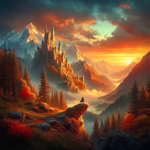 Extender y completar la imagen,fantasy landscape,autumn mountains,fantasy picture,mountain landscape,landscape background,mountain sunrise,autumn landscape,mountainous landscape,fantasy art,fall lands