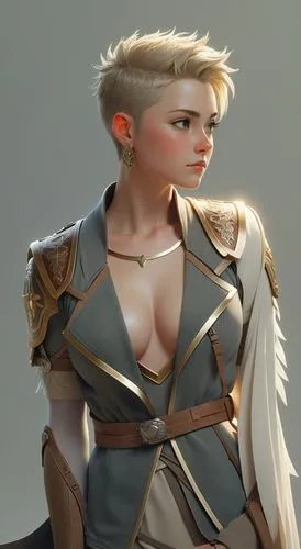 complete head, model face woman, brunette mohawk hair haircut and shave sides,woman with suit, Mohawk haircut with shaved sides,female warrior,karavas,cirta,liora,elona,simara,Unique,3D,3D Character