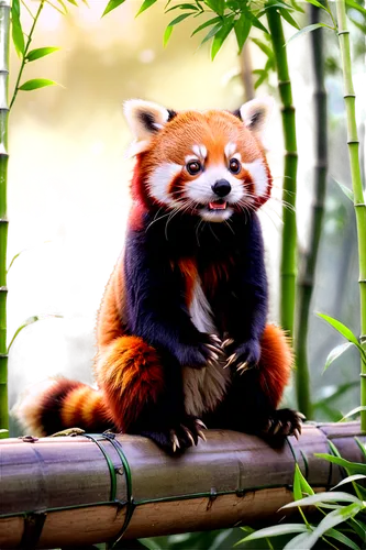 red panda,a small red panda,lesser panda,bamboo,bamboo flute,tanuki,cute animal,pandu,puxi,firefox,beibei,jingfu,baoquan,disneynature,mandarin,panduru,animaux,shifu,wufu,bamboo forest,Illustration,Japanese style,Japanese Style 03