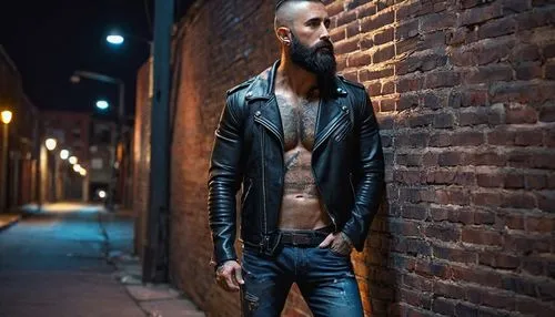 male model,leather,leather jacket,black leather,leather texture,men's wear,leather boots,bolero jacket,punk,photo session at night,red brick wall,boy model,leather goods,slim,alleyway,men clothes,brick background,jeans background,young model,male poses for drawing,Illustration,Abstract Fantasy,Abstract Fantasy 17