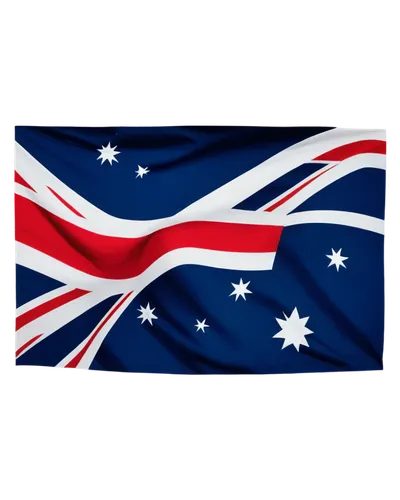 Australian flag, blue background, Union Jack upper left, Southern Cross constellation, white Commonwealth Star, seven-pointed star, bold colors, waving motion, wind-blown fabric, dynamic composition, 