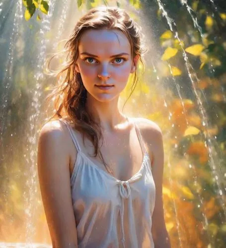 Girl in shower water hot summer day UHD 8K ,margairaz,margaery,galadriel,daisy jazz isobel ridley,rey,annabeth,aslaug,cressida,angelic,fae,kupala,demelza,jessamine,enchanting,mystical portrait of a gi