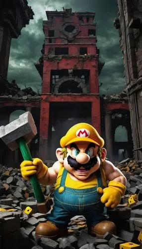 super mario brothers,super mario,mario,mario bros,luigi,gunkanjima,rubble,demolition,nintendo,the ruins of the,destroyed city,crash-land,home destruction,plumber,ghost castle,destruction,3d render,digital compositing,abandoned factory,petrol-bowser,Illustration,Abstract Fantasy,Abstract Fantasy 09