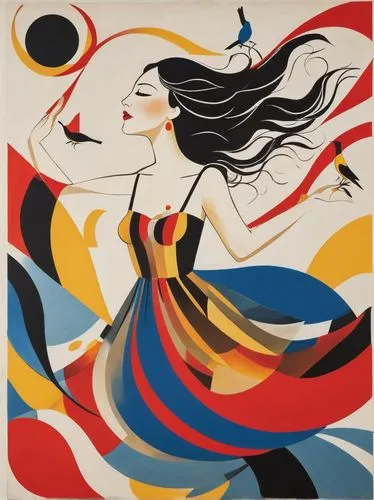 art deco woman,flamenca,sprint woman,trenaunay,mcfetridge,flamenco,wesselmann,blumenfeld,breunig,leger,serigraphs,calder,roy lichtenstein,demoiselles,savoye,dance with canvases,dancer,whirling,iconographer,fabric painting,Art,Artistic Painting,Artistic Painting 43