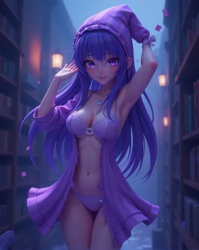 the woman is wearing purple hair and clothing,takane,mai,nyu,murasaki,hatata,violetta