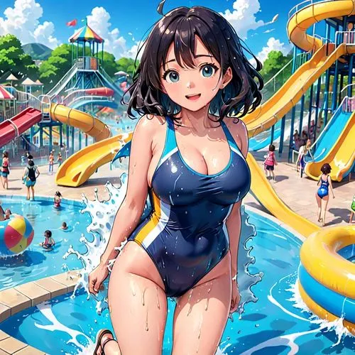 fubuki,water park,kumiko,haruhi,waterpark,summer background,yanmei,kawakami,waterslides,megumi,shimei,kumin,hiratsuka,shizuku,idolmaster,mayuri,anri,mio,tsugumi,imas,Anime,Anime,Traditional