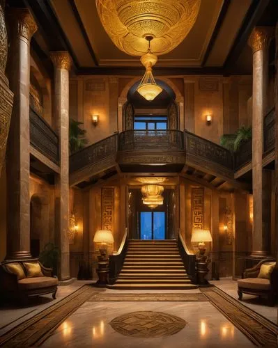 emirates palace hotel,theed,lobby,hotel lobby,amanresorts,luxury hotel,greystone,staircase,egyptian temple,cochere,3d rendering,citadels,art deco,naboo,gringotts,dragon palace hotel,winding staircase,hallway,entrance hall,hotel hall,Illustration,Vector,Vector 15