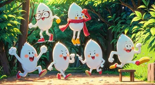 scandia gnomes,cartoon forest,gnomes,penguin balloons,flock of chickens,bird bird kingdom,penguin parade,yo-kai,bowling pin,a flock of pigeons,bird kingdom,island residents,pods,group of birds,garden 