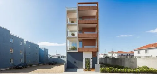 en un entorno urbano residencial,a tall building with balconies at the top,khayelitsha,cube stilt houses,umhlanga,multistorey,muizenberg,cubic house,Photography,General,Realistic