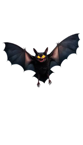 Halloween bats, flying, dark background, glowing eyes, detailed wings, furry body, sharp fangs, spooky atmosphere, misty fog, full moon, nocturnal creature, close-up shot, shallow depth of field, vibr