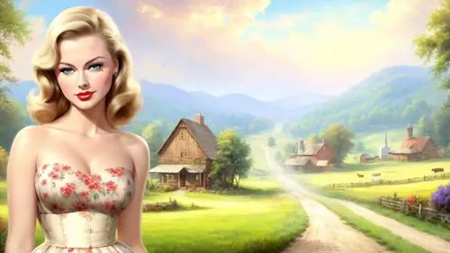 heidi country,countrywoman,cartoon video game background,countrygirl,connie stevens - female,dirndl