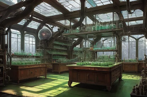 greenhouse,apothecary,dandelion hall,leek greenhouse,study room,conservatory,terrarium,laboratory,juice plant,classroom,garden of plants,nursery,chemical laboratory,library,reading room,green garden,abandoned place,old library,billiard room,pharmacy,Art,Classical Oil Painting,Classical Oil Painting 10