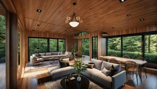 sunroom,modern living room,interior modern design,living room,livingroom,mid century house,breakfast room,forest house,mid century modern,family room,wooden windows,luxury home interior,sitting room,cabin,modern decor,interior design,wooden beams,contemporary decor,bohlin,minotti,Photography,General,Realistic