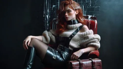 triss,bloodrayne,redhead doll,sitting on a chair,redhair,the fur red