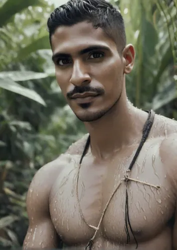 Man walking in the jungle,tarzan,latino,cuban,costa rican colon,paraguayian guarani,guatemalan,polynesian,amazonian oils,rio serrano,male model,gardener,mexican,farmer in the woods,palm oil,panela,for