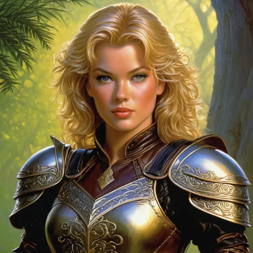 female warrior,heroic fantasy,fantasy woman,fantasy portrait,paladin,joan of arc,breastplate,callisto,artemisia,jaya,sterntaler,blonde woman,swordswoman,fantasy warrior,golden apple,portrait of christi,the enchantress,catarina,della,warrior woman