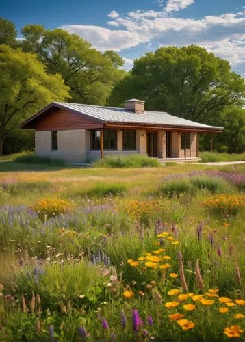 field barn,mid century house,horse barn,ecoterra,equestrian center,kornfield,flowering meadow,visitor center,sonoita,gilcrease,clay house,deadman ranch,farmstead,dogtrot,dunes house,bungalow,xeriscaping,hacienda,mid century modern,meadow in pastel,Photography,Documentary Photography,Documentary Photography 36