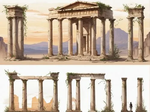 columns,pillar capitals,roman columns,doric columns,pillars,erechtheus,greek temple,volubilis,palmyra,colonnaded,the ruins of the,ancient buildings,acropolis,delos,stylites,columned,ruins,laodicea,roman temple,tiryns,Unique,Design,Character Design