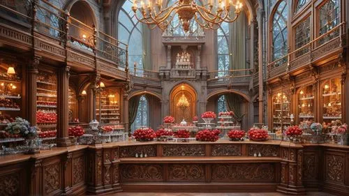 a fancy store with an elaborately carved wooden wall,verkerk,rijksmuseum,sacristy,ouderkerk,aachen cathedral,pulpits,Photography,General,Fantasy