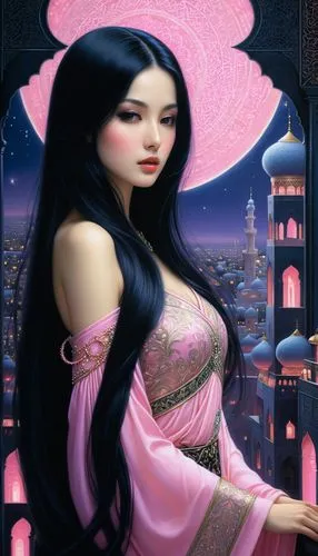 oriental princess,rapunzel,oriental girl,gothel,asian woman,mulan,Illustration,Realistic Fantasy,Realistic Fantasy 08