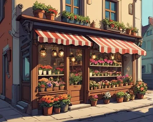 flower shop,flower stand,flower booth,greengrocer,grocer,greenmarket,Illustration,Children,Children 04