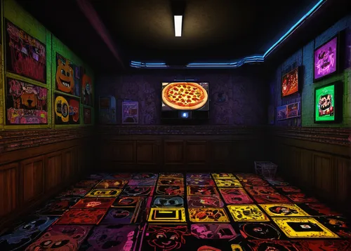 pizzeria,pizza boxes,game room,the pizza,ufo interior,order pizza,pizza box,soda shop,kids room,dandelion hall,dartboard,play escape game live and win,pizza,a dark room,ouija board,pinball,dart board,neon pumpkin lantern,adventure game,the little girl's room,Illustration,Retro,Retro 26