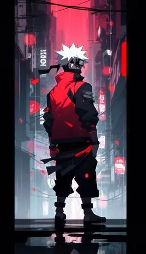 samurai,cyberpunk,killua,kakashi hatake,samurai fighter,2d,killua hunter x,cyber,shinobi,baymax,would a background,swordsman,sensei,cloud,shinjuku,wanderer,tokyo,red place,sōjutsu,game art