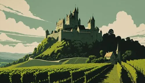 castle vineyard,vineyards,castel,knight's castle,hogwarts,castles,wine region,gold castle,castle of the corvin,travel poster,fairy tale castle,castle,hohenzollern castle,vinpearl land,chateau,vineyard,fairytale castle,medieval castle,disney castle,summit castle,Illustration,Japanese style,Japanese Style 08