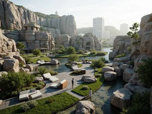 cryengine,ancient city,ecotopia,skylands,ravines,terraformed,riftwar,karst landscape,terraforming,futuristic landscape,theed,sansar,crytek,themyscira,stoneworks,mountain settlement,development concept,stone quarry,scythopolis,tirith