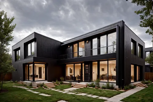 BLACK THEME, BLACK EXTERIOR WALLS,modern house,timber house,cube house,cubic house,modern architecture,house shape,wooden house,frame house,black cut glass,smart house,metal cladding,residential house