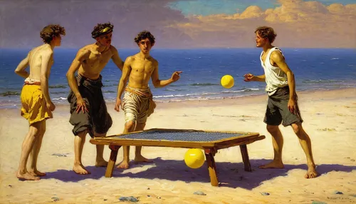 Write a heartwarming tale about a group of friends bonding over a game of spikeball.,pétanque,table tennis,beach soccer,beach sports,beach basketball,beach volleyball,ping-pong,para table tennis,footv