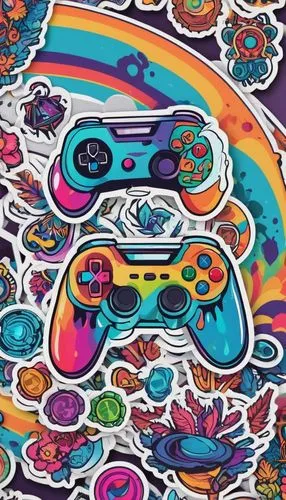 mobile video game vector background,controller,game controller,game console,games console,rainbow pattern,gamepad,playmat,controllers,controller jay,paisley digital background,video game controller,retro pattern,game consoles,playstation,sony playstation,scroll wallpaper,video game console,psp,super nintendo,Unique,Design,Sticker