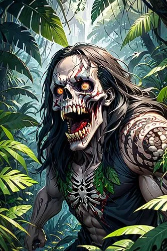 Death in the jungle,a weird looking zombie is in the forest,gorgonians,proteoglycan,yasuni,rakshasa,raavan,chakan,molossus,morbius,angra,turok,kreator,narasimha,tarzan,apayao,tharakan,kuranda,polynesi