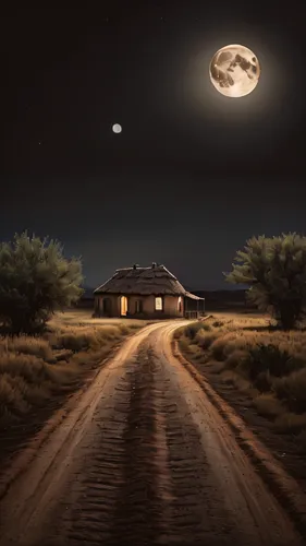 lonely house,night scene,world digital painting,home landscape,moonlit night,home or lost,photomanipulation,digital compositing,night image,moonshine,ancient house,photo manipulation,hanging moon,moon and star background,the threshold of the house,little house,big moon,lunar landscape,moon night,photoshop manipulation,Photography,General,Natural