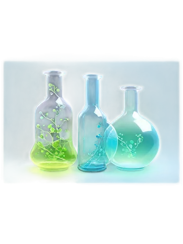 Colorful gas molecules, transparent glass container, laboratory setting, misty atmosphere, soft glowing light, foggy background, 3D rendering, realistic texture, detailed molecular structure, wispy te