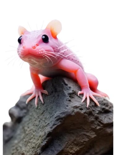 Axolotl, Mexican salamander, cute face, feathery gills, pinkish-brown skin, translucent belly, small legs, webbed feet, sitting on rock, front view, shallow depth of field, soft focus, vibrant colors,