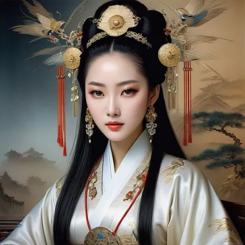 sanxia,jingqian,oriental princess,kunqu,geisha girl,xiaojian,yanzhao,geisha,qianfei,oriental painting,zuoying,oriental girl,jianyin,yunxia,xiuqing,xuebing,gisaeng,zhiqing,xuanwei,rongfeng,Illustration,Realistic Fantasy,Realistic Fantasy 16