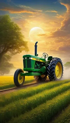 farm tractor,tractor,john deere,deere,tractors,agricultural machine,Illustration,Realistic Fantasy,Realistic Fantasy 01