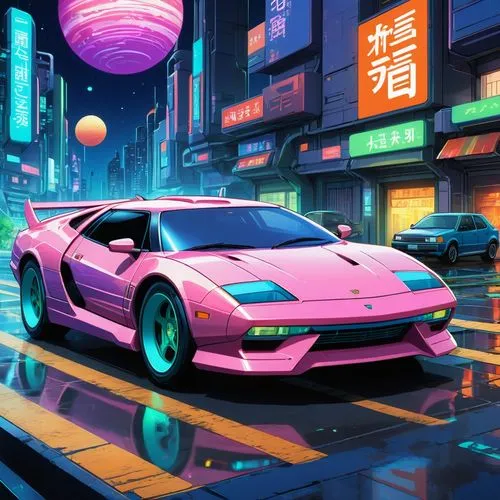 3d car wallpaper,wanganella,pink car,nsx,lamborghini diablo,camaros,Illustration,Japanese style,Japanese Style 03